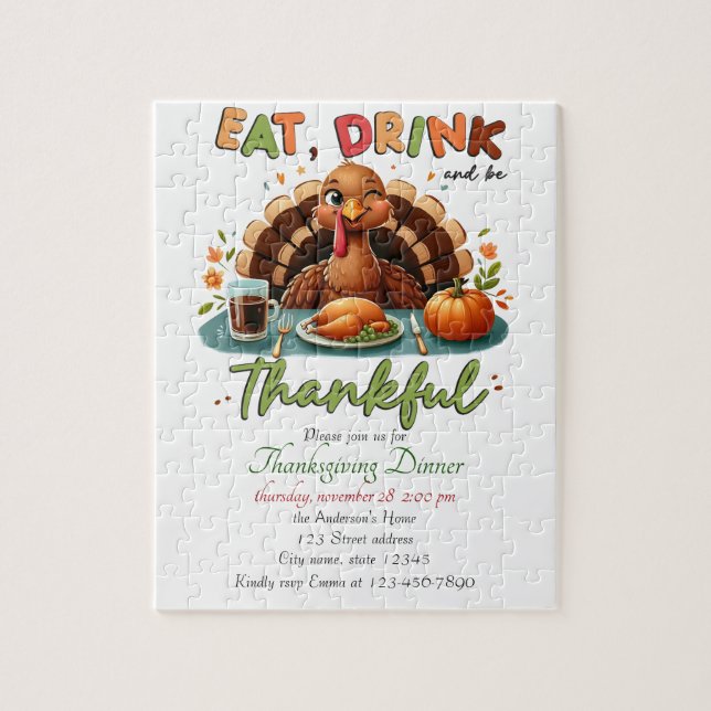 Rustic Thanksgiving Pumpkin Watercolor Autumn Jigsaw Puzzle (Vertical)