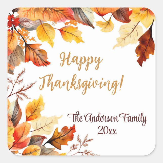 Rustic Thanksgiving Pumpkin Watercolor Autumn Square Sticker (Front)