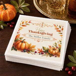 Rustic Thanksgiving Pumpkins & Berries Customised Napkin