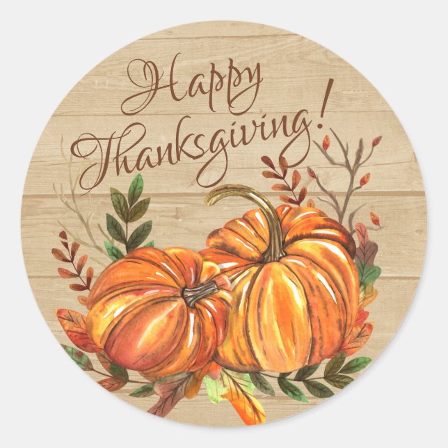 Rustic Thanksgiving Pumpkins Classic Round Sticker (Front)