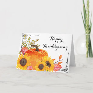Rustic Thanksgiving Pumpkins Sunflower Card