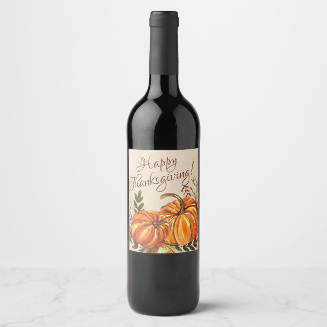 Rustic Thanksgiving Pumpkins Wine Label (Front)