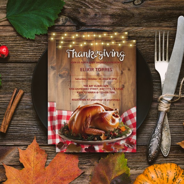 Rustic Thanksgiving Roasted Turkey Baby Shower Invitation (Creator Uploaded)