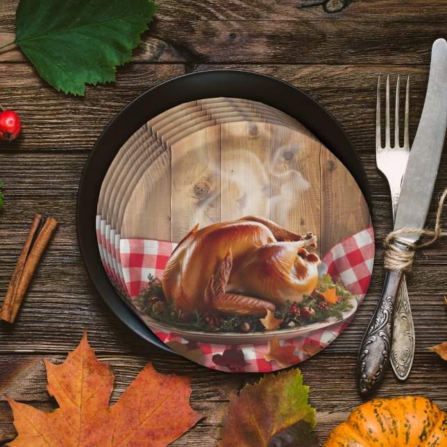 Rustic Thanksgiving Roasted Turkey Baby Shower Paper Plate (Creator Uploaded)