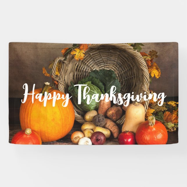 Rustic Thanksgiving Table Bountiful Harvest Banner (Horizontal)