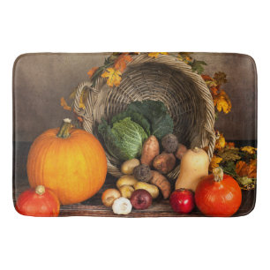 Rustic Thanksgiving Table Bountiful Harvest Bath Mat