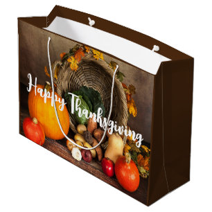 Rustic Thanksgiving Table Bountiful Harvest Large Gift Bag