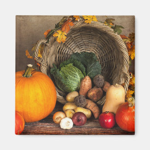 Rustic Thanksgiving Table Bountiful Harvest Magnet