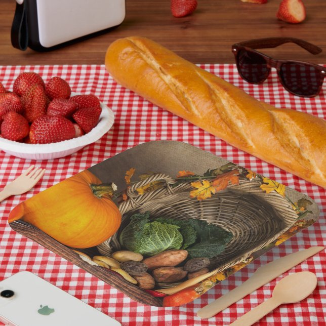 Rustic Thanksgiving Table Bountiful Harvest Paper Plate (Picnic)