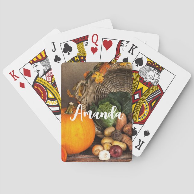Rustic Thanksgiving Table Bountiful Harvest Playing Cards (Back)