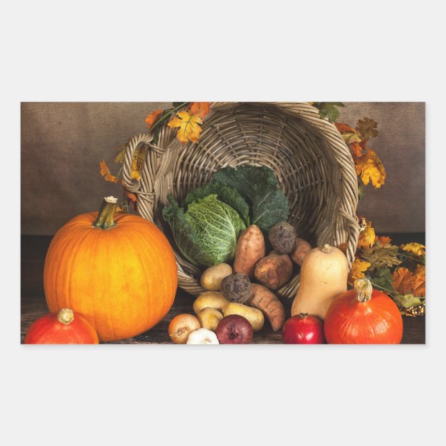 Rustic Thanksgiving Table Bountiful Harvest Rectangular Sticker (Front)