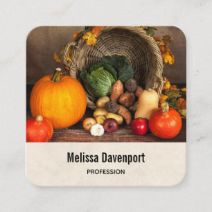 Rustic Thanksgiving Table Bountiful Harvest Square Business Card