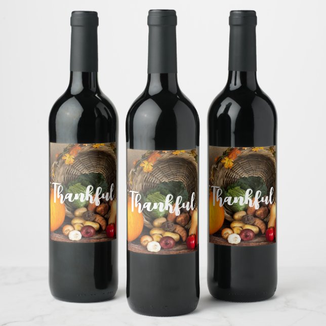 Rustic Thanksgiving Table Bountiful Harvest Wine Label (Bottles)