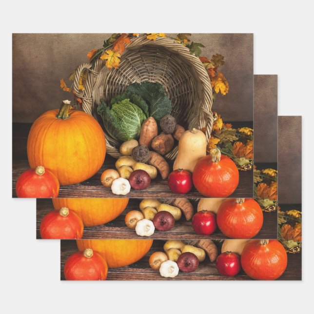 Rustic Thanksgiving Table Bountiful Harvest Wrapping Paper Sheet (Set)