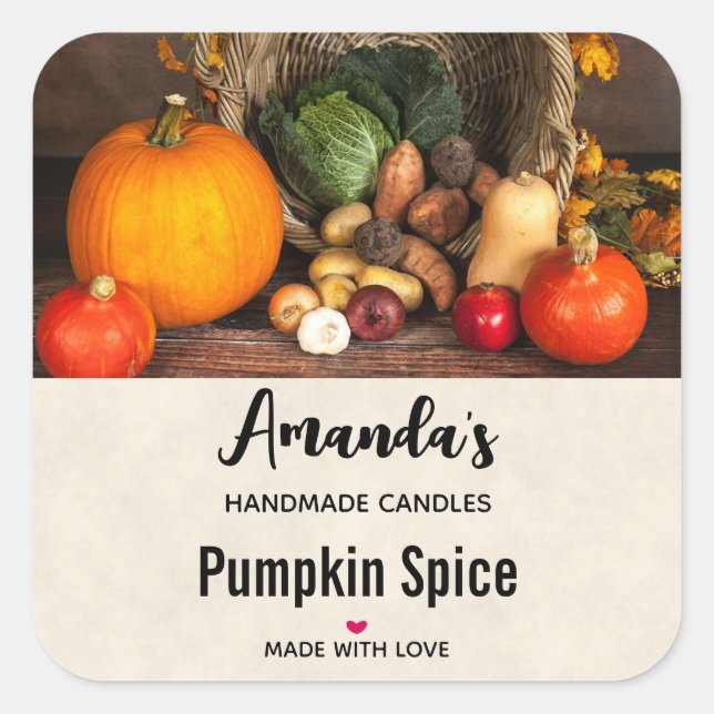 Rustic Thanksgiving Table Pumpkin Candle Biz Square Sticker (Front)