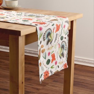Rustic Thanksgiving turkey all-over print Short Table Runner