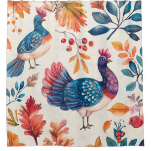 Rustic Thanksgiving Turkey Folk Art Fall Pattern Shower Curtain