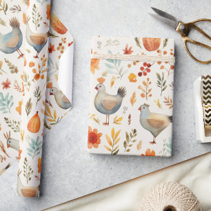 Rustic Thanksgiving Turkey & Pumpkin Watercolor  Wrapping Paper