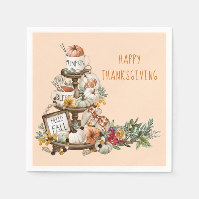 Rustic Thanksgiving Watercolor Pumpkins Autumn Napkin (Front)