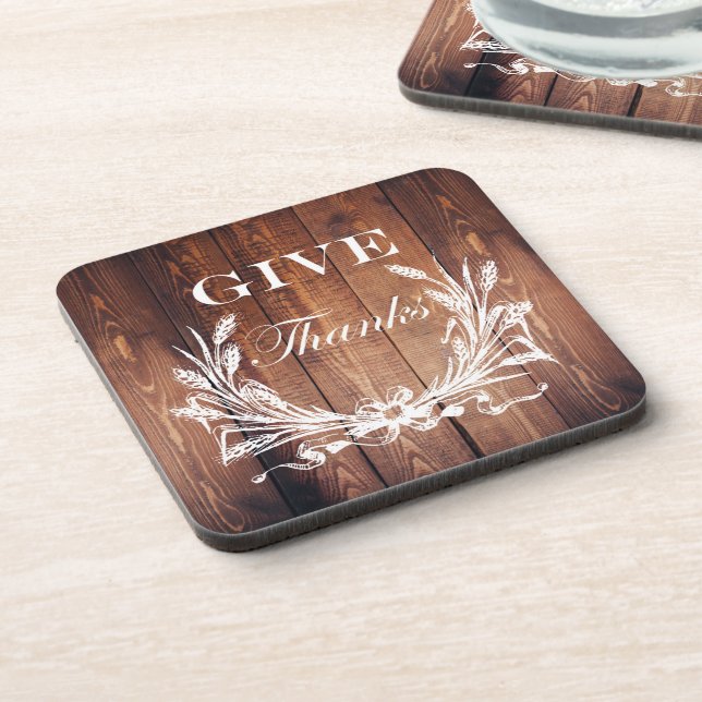 rustic thanksgiving wreath barn wood give thanks coaster (Left Side)