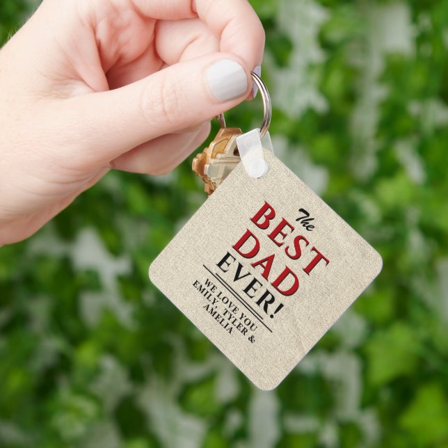 Rustic The Best Dad Ever Typography Father`s Day  Key Ring (Hand)