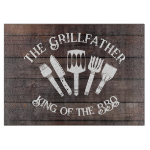 Rustic "The Grillfather: Funny BBQ Gift Cutting Board