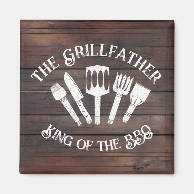Rustic "The Grillfather: Funny BBQ Gift Magnet (Front)