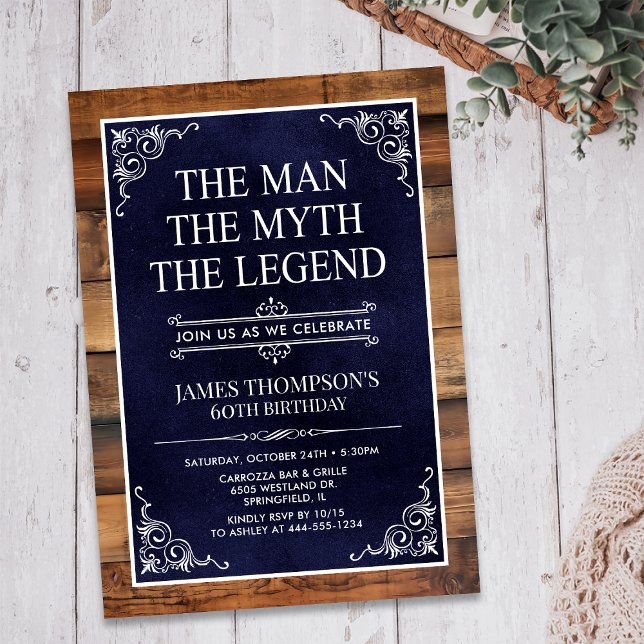 Rustic The Man The Myth The Legend 60th Birthday Invitation (Creator Uploaded)
