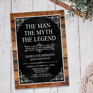 Rustic The Man The Myth The Legend 60th Birthday Invitation