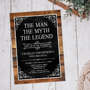Rustic The Man The Myth The Legend 70th Birthday Invitation
