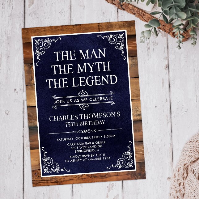 Rustic The Man The Myth The Legend 75th Birthday Invitation (Creator Uploaded)