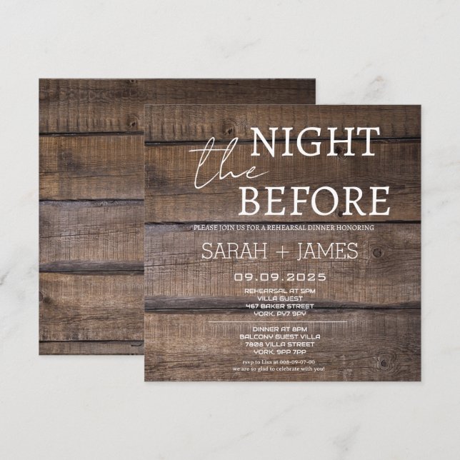 Rustic the Night Before Rehearsal Dinner Wedding Invitation (Front/Back)
