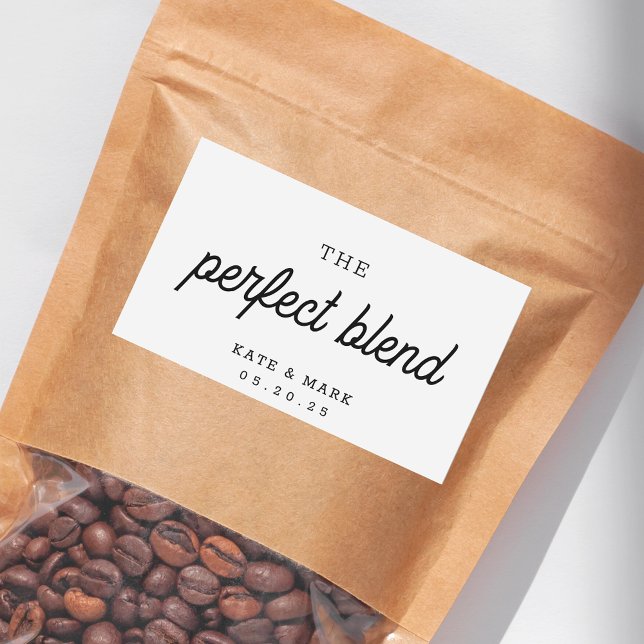 Rustic The Perfect Blend Wedding Coffee Favour Rectangular Sticker (Creator Uploaded)