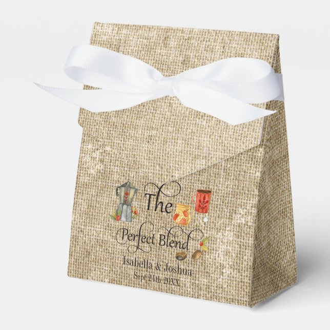 Rustic The Perfect Blend Whimsical Wedding Coffee  Favour Box (Front Side)