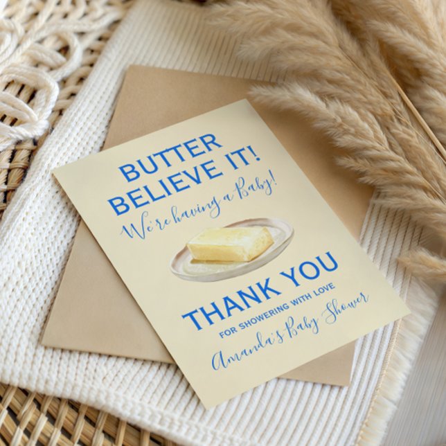 Rustic Theme Butter Yellow Blue Baby Shower  Thank You Card (Creator Uploaded)