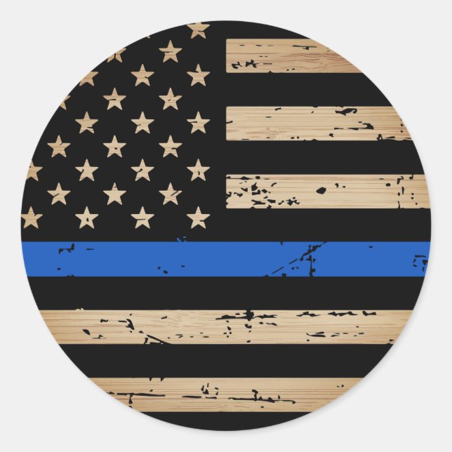 Rustic Thin Blue Line American Flag Police Classic Round Sticker (Front)