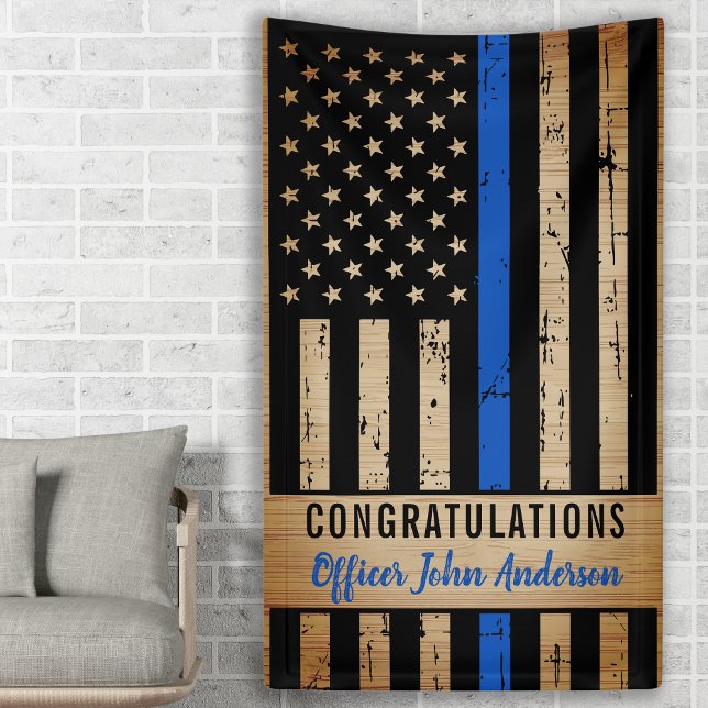 Rustic Thin Blue Line Flag Police Retirement Banner (Creator Uploaded)