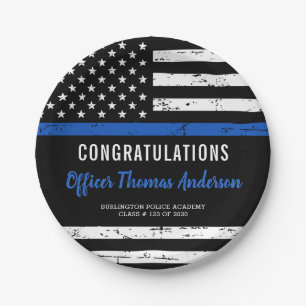 Rustic Thin Blue Line Police Graduation Party Paper Plate