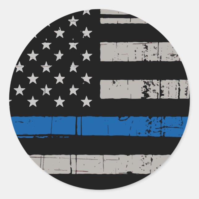 Rustic Thin Blue Line Police Officer  Classic Round Sticker (Front)