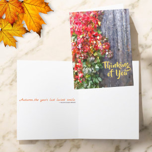 Rustic Thinking Of You Colourful Fall Leaves Custo Card