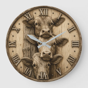 Rustic Three Cows Farmhouse Vintage Wood Large Clock
