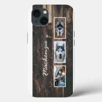 Rustic Three  Photo Wood Collage Name  Case-Mate i