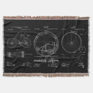 Rustic Throws Blueprint Bicycle Patents Throw Blanket