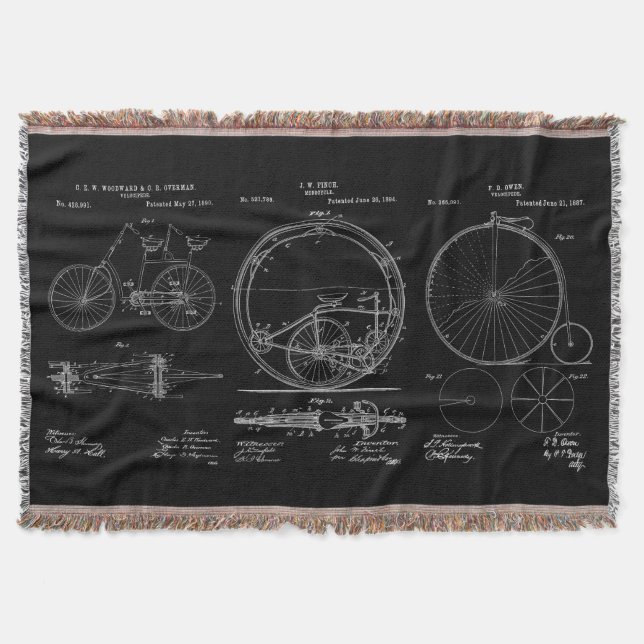 Rustic Throws Blueprint Bicycle Patents Throw Blanket (Front)