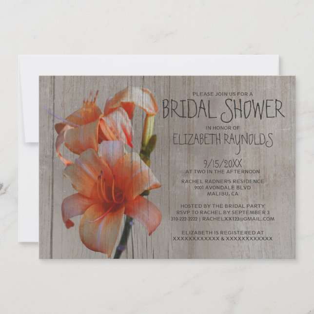 Rustic Tiger Lilies Bridal Shower Invitations (Front)