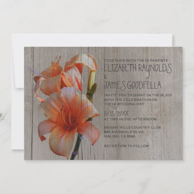 Rustic Tiger Lilies Wedding Invitations (Front)