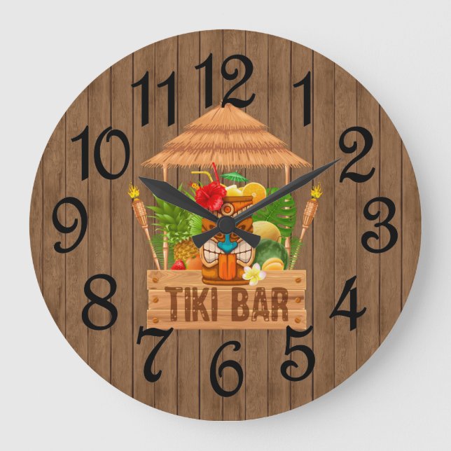 Rustic Tiki Bar  Large Clock (Front)