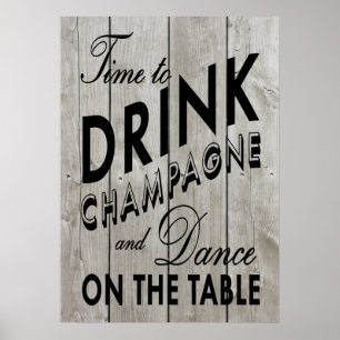 Rustic Time to Drink Champagne Black Poster