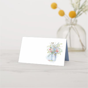 Rustic Tin Bucket Roses Wildflowers Bouquet Place Card