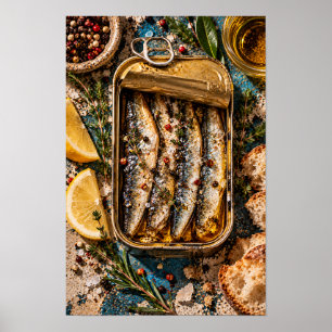Rustic Tinned Fish and Lemon Kitchen Wall Art